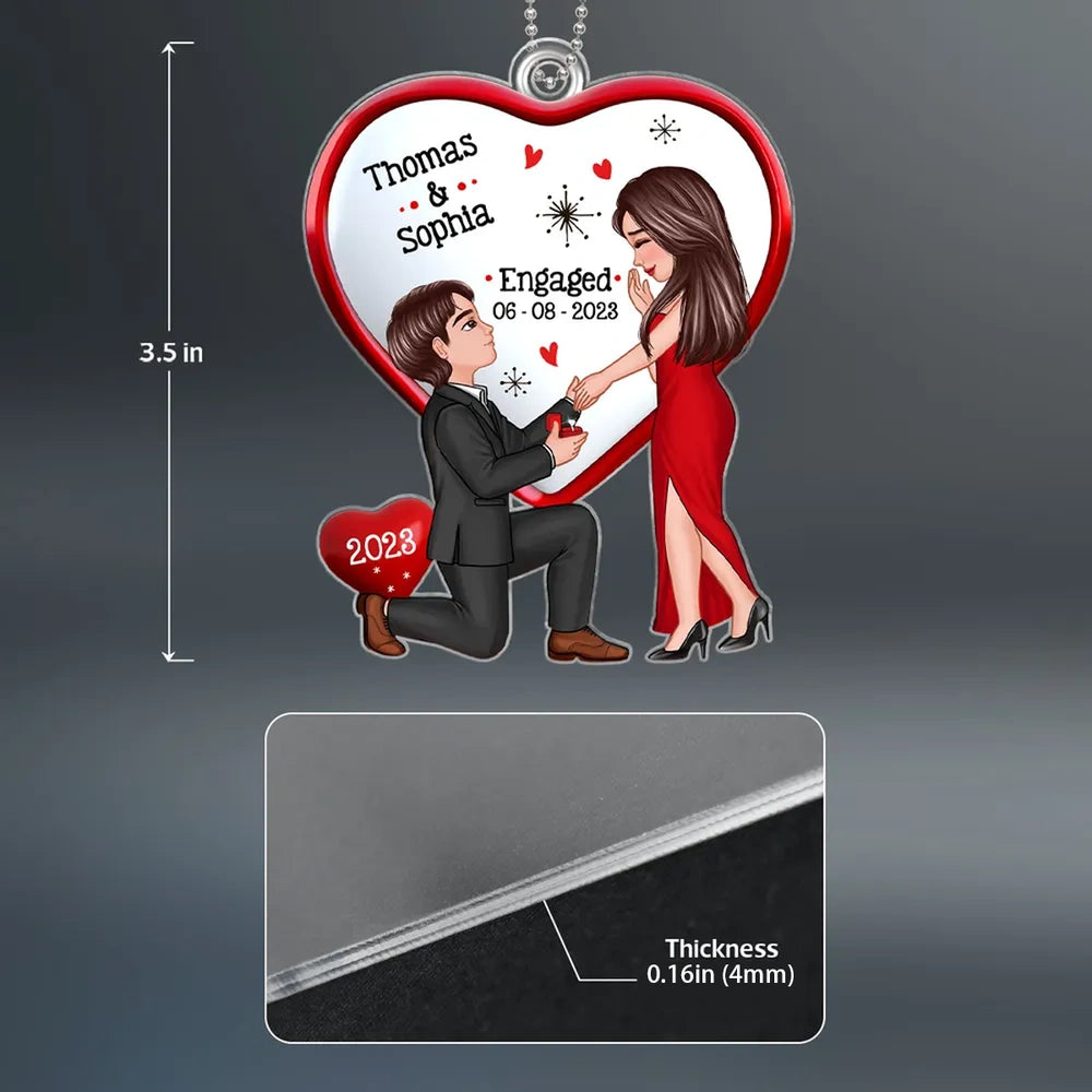 Personalized Engagement Proposal Acrylic Ornament, Kneeling Couple Heart Design, Unique Keepsake Gift for Couples