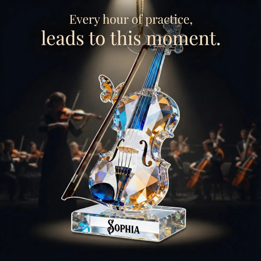Custom Violin Acrylic Ornament in Sparkly Blue Tones for Holiday Celebration - Meaningful Music Gift That Stands Out