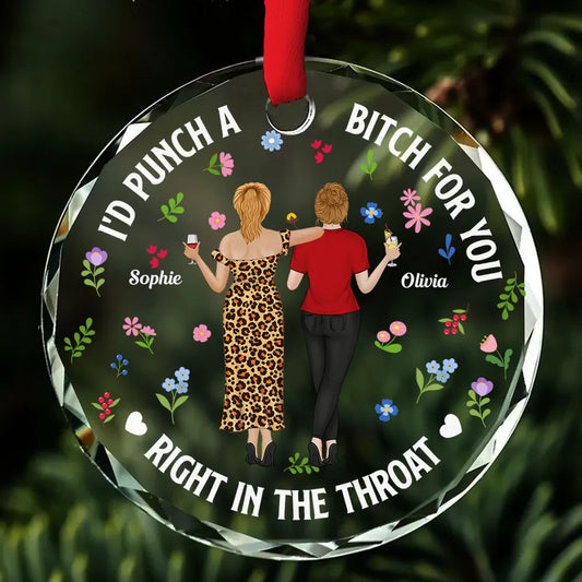 Custom Bestie Crystal Ornament with Back-View Friends Illustration – Personalized Crystal Ornament, Hilarious Unique Gift for Best Friend