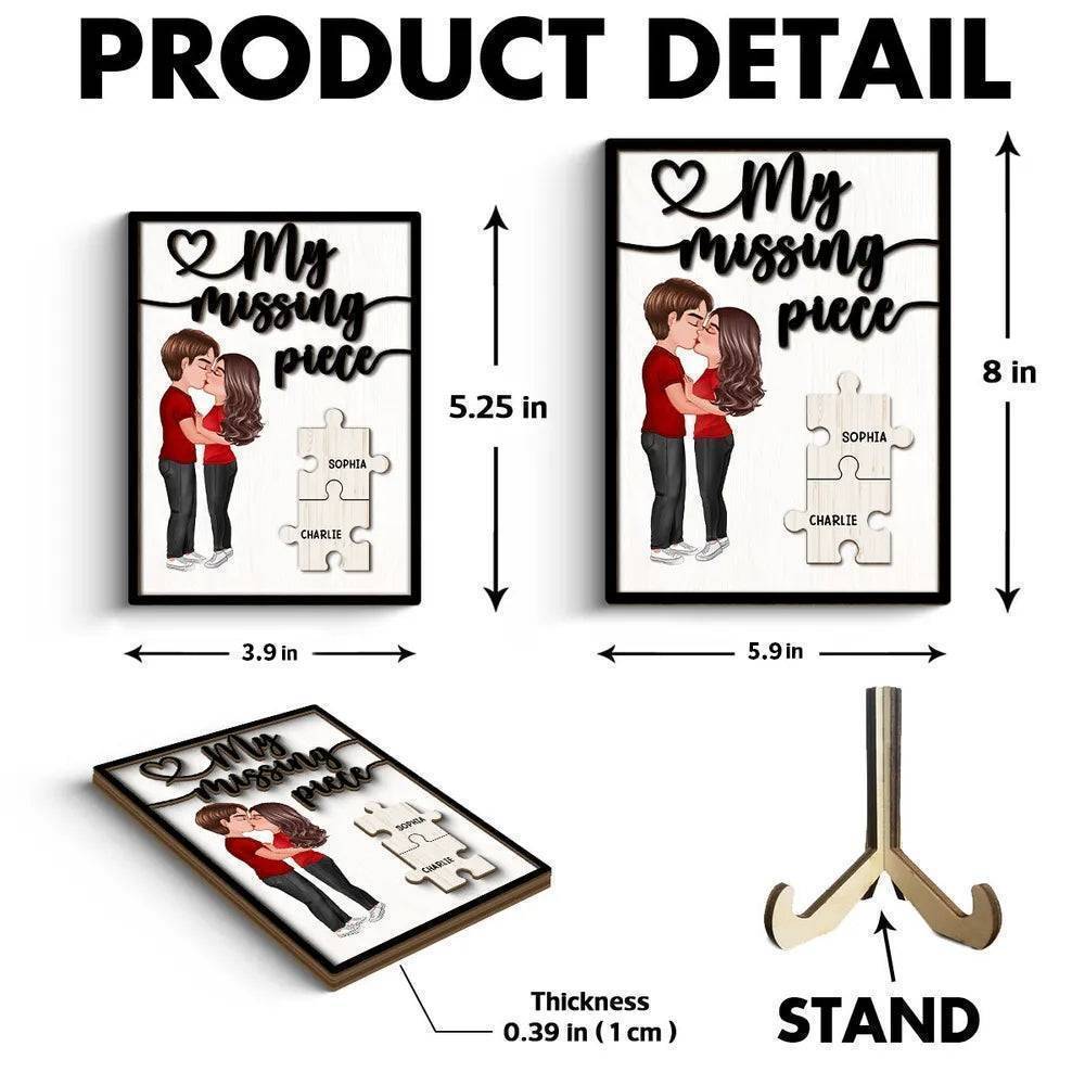 Personalized 2-Layer Wooden Plaque My Missing Piece Kissing Couple Puzzle Art, Romantic Home Decor, Unique Gift for Couples