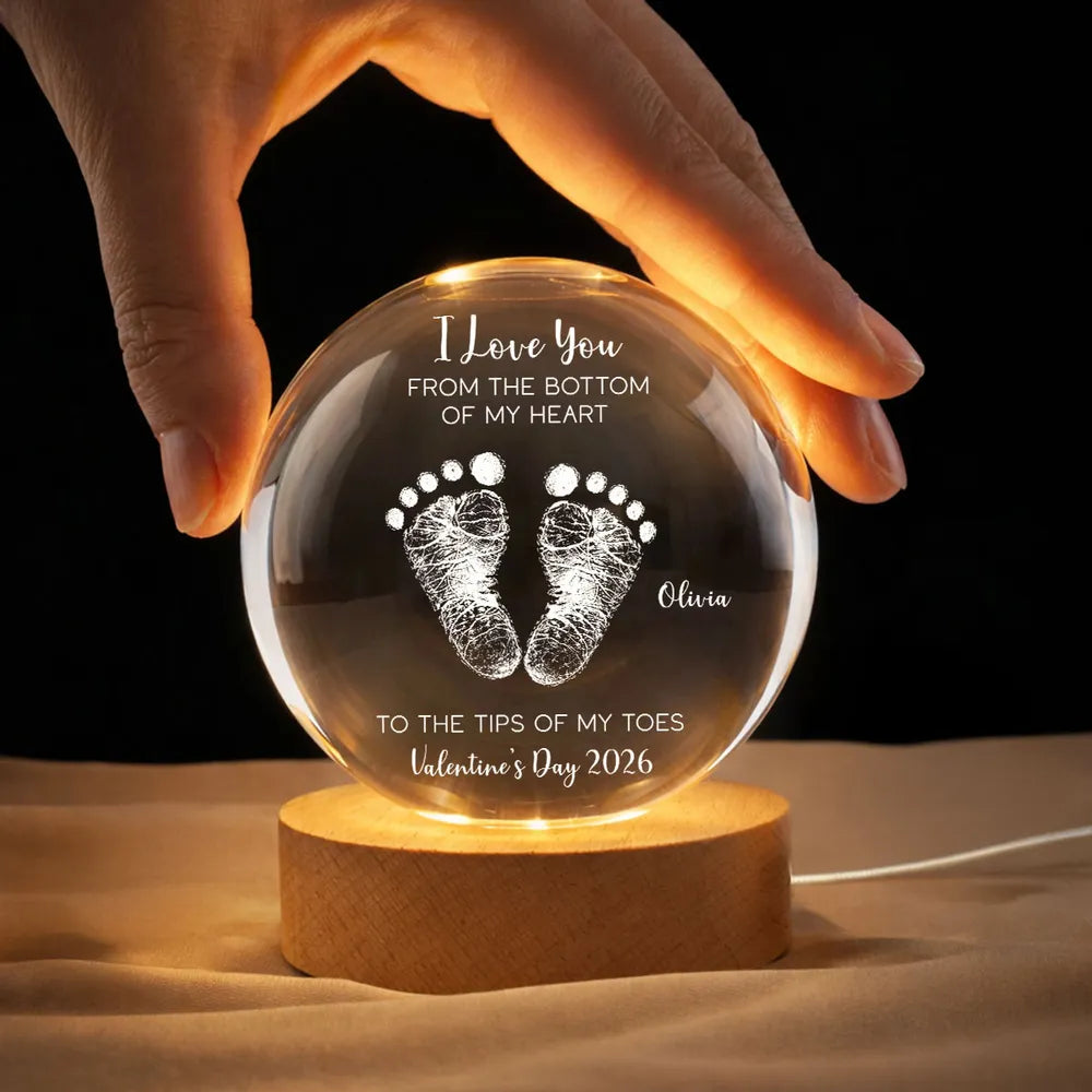 Globe Lamp With I Love You Footprints Quote, Cozy Warm Glow Keepsake, Personalized Unique Gift For Couples