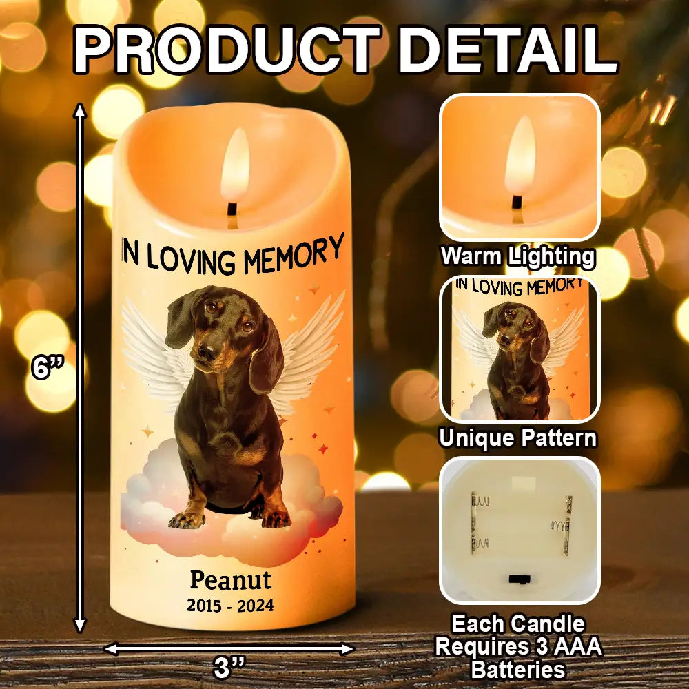 Eternal Light - Personalized Pet or Loved One Memorial Flameless LED Candle with "Your Light Will Always Shine in My Heart" Design
