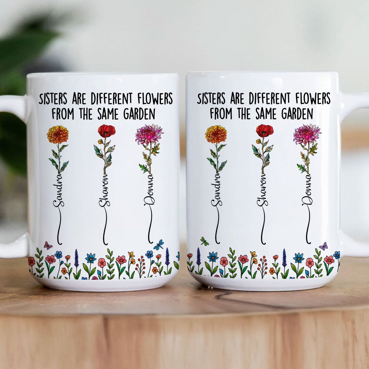 Sisters Ceramic Mug with Floral Illustration, Heartwarming Quote, Perfect Gift for Sisters