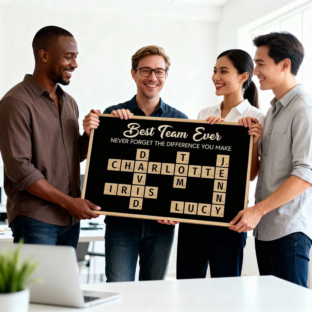 Best Team Ever Personalized Poster with Crossword Tile Art, Office Wall Decor, Meaningful Thank You Gift for Coworkers & Boss