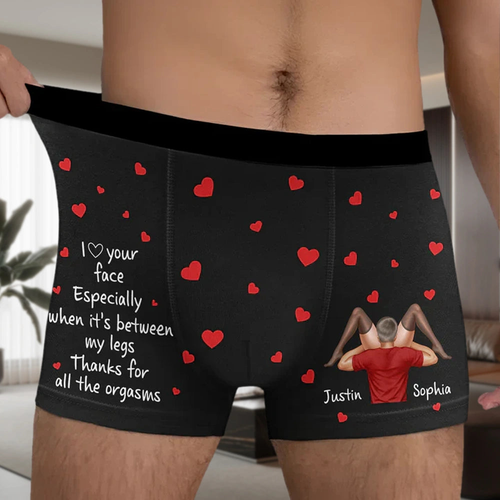 Personalized Men's Boxer Briefs With Funny Love Quote & Hearts - Flirty Couple Gift For Him With Custom Print