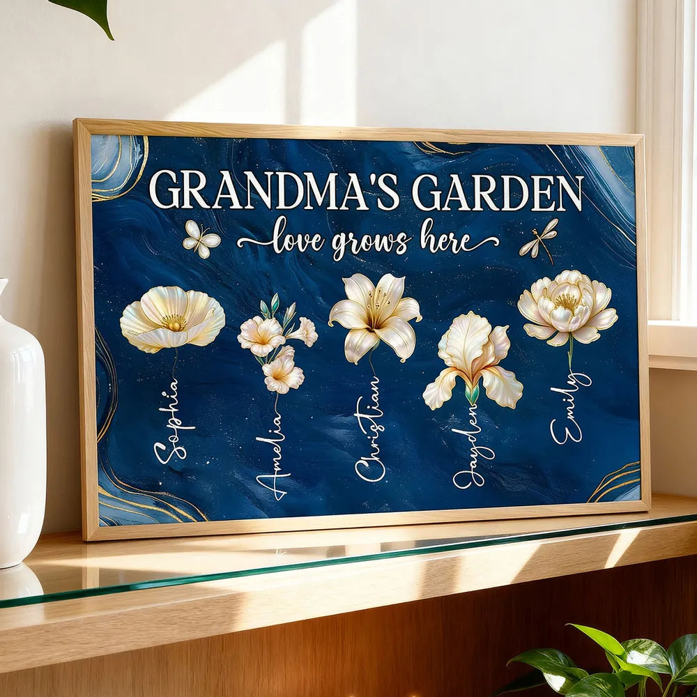 Grandma's Garden Poster - Birth Month Flowers Custom Wall Art for Mother's Day or Birthday, a unique gift for Grandma