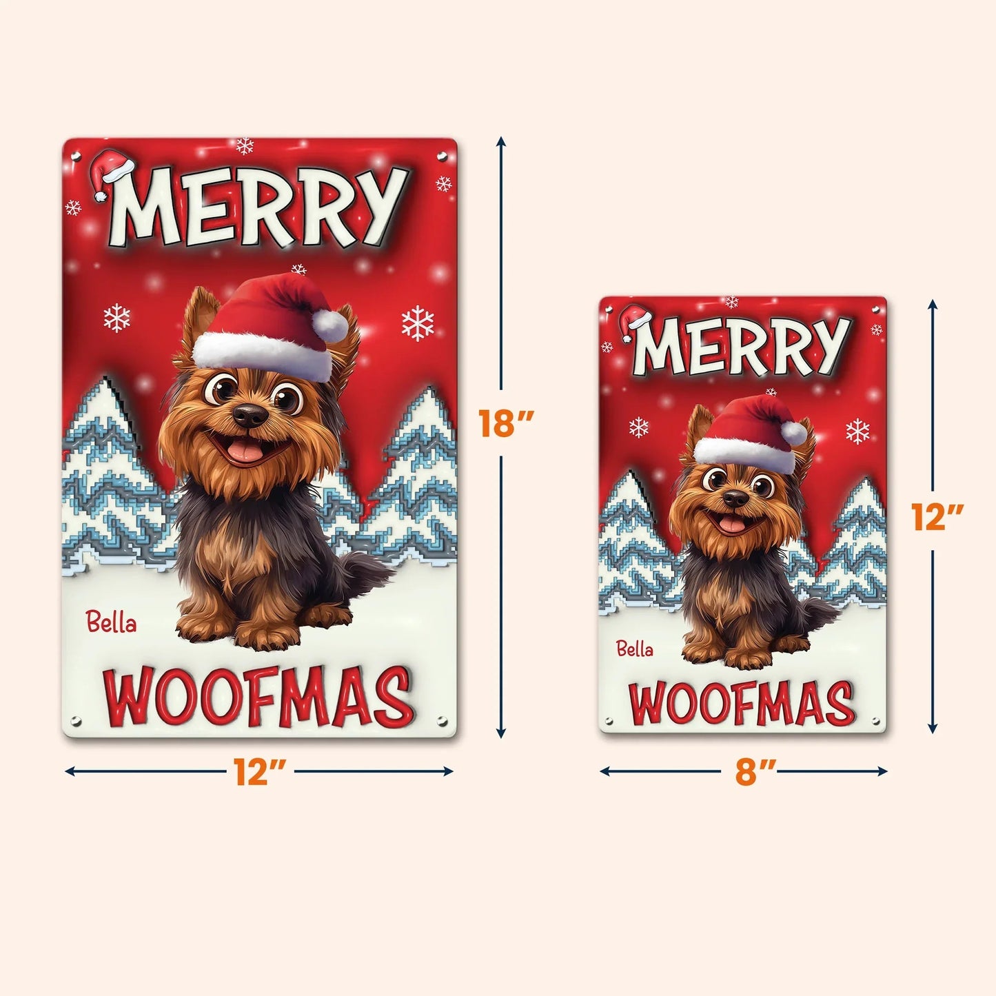 Custom Dog Rectangular Iron Sign Merry Woofmas – Playful Santa Hat Pup in Snowy Christmas Yard, Heartwarming Personalized Holiday Gift
