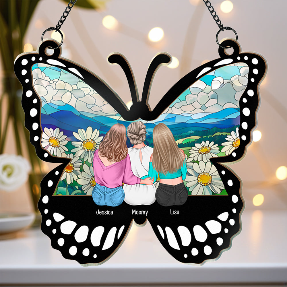 Personalized Butterfly Ornament for Mother’s Day – Custom Wood and Acrylic Layered Design with Family Names – Heartfelt Gift for Mom from Daughter