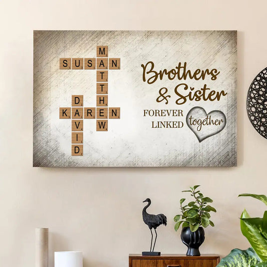Personalized Brothers & Sisters Family Poster or Canvas – Scrabble Tile Design with Names, Perfect Gift for Siblings on Birthday or Family Reunion