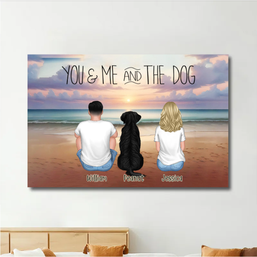 You Me And The Dogs Beach Outline Personalized Wallet Card or Poster or Canvas or Plaque or Pillow or Wallet or Cup