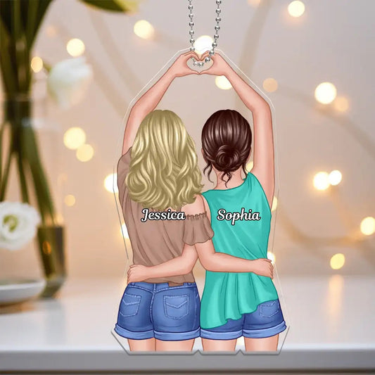 Acrylic Ornament with Sister Back View and Heart Design, High Clarity, Heartwarming Gift for Sisters