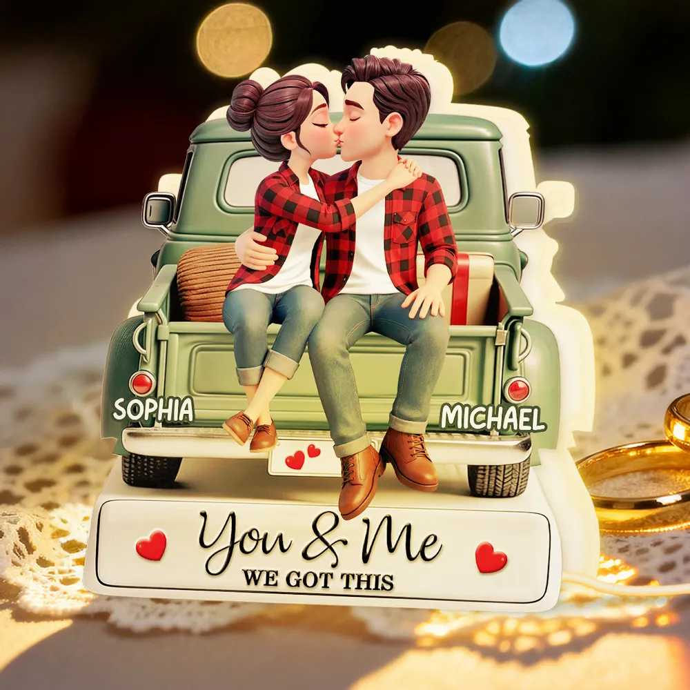 Personalized Acrylic Light Box Kissing Couple on a Truck Tailgate Warm Glow Bedroom Decor Unique Gift for Him or Her
