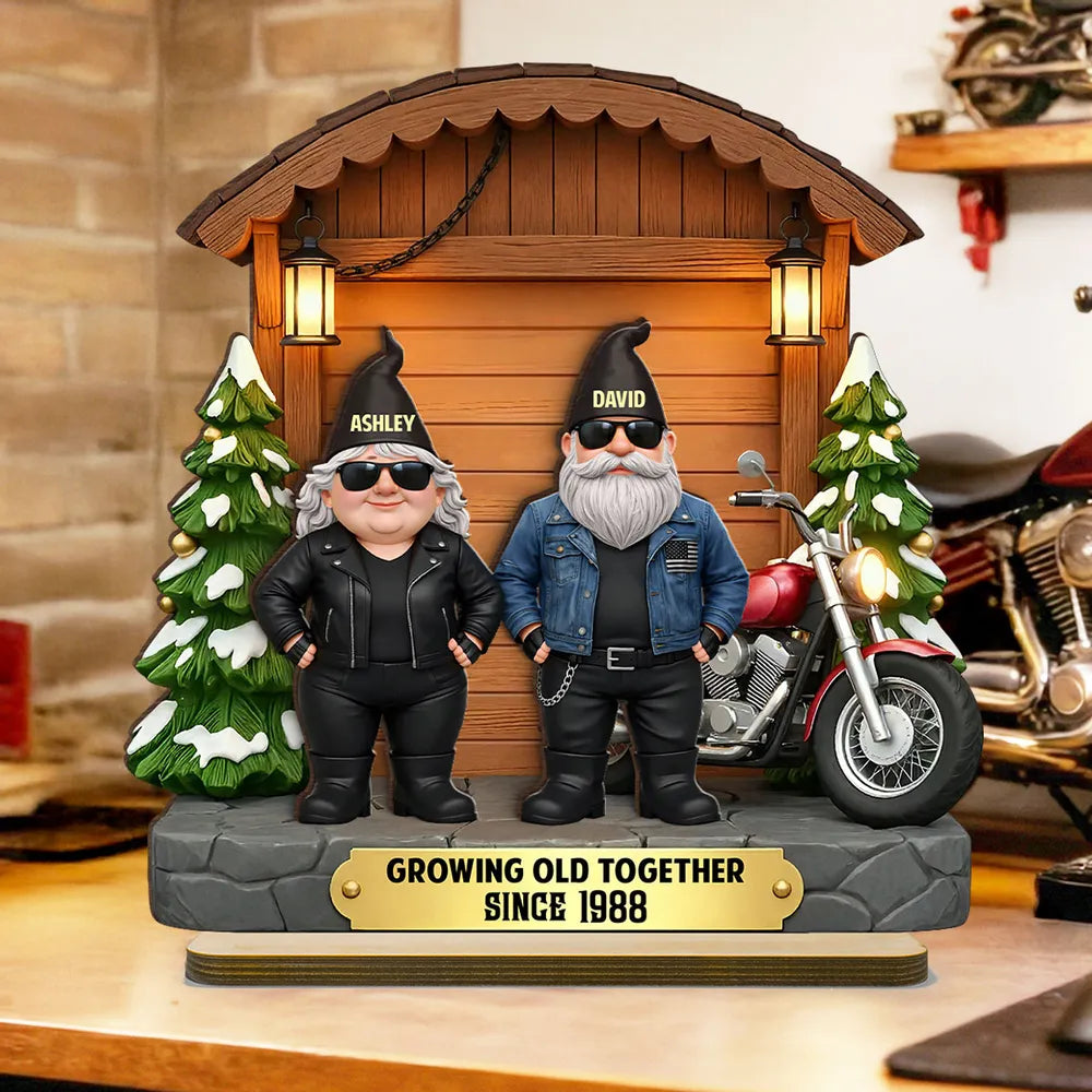 Personalized 2-Layer Wooden Plaque, Biker Couple by Motorcycle Cabin Scene, Unique Anniversary Gift for Him or Her