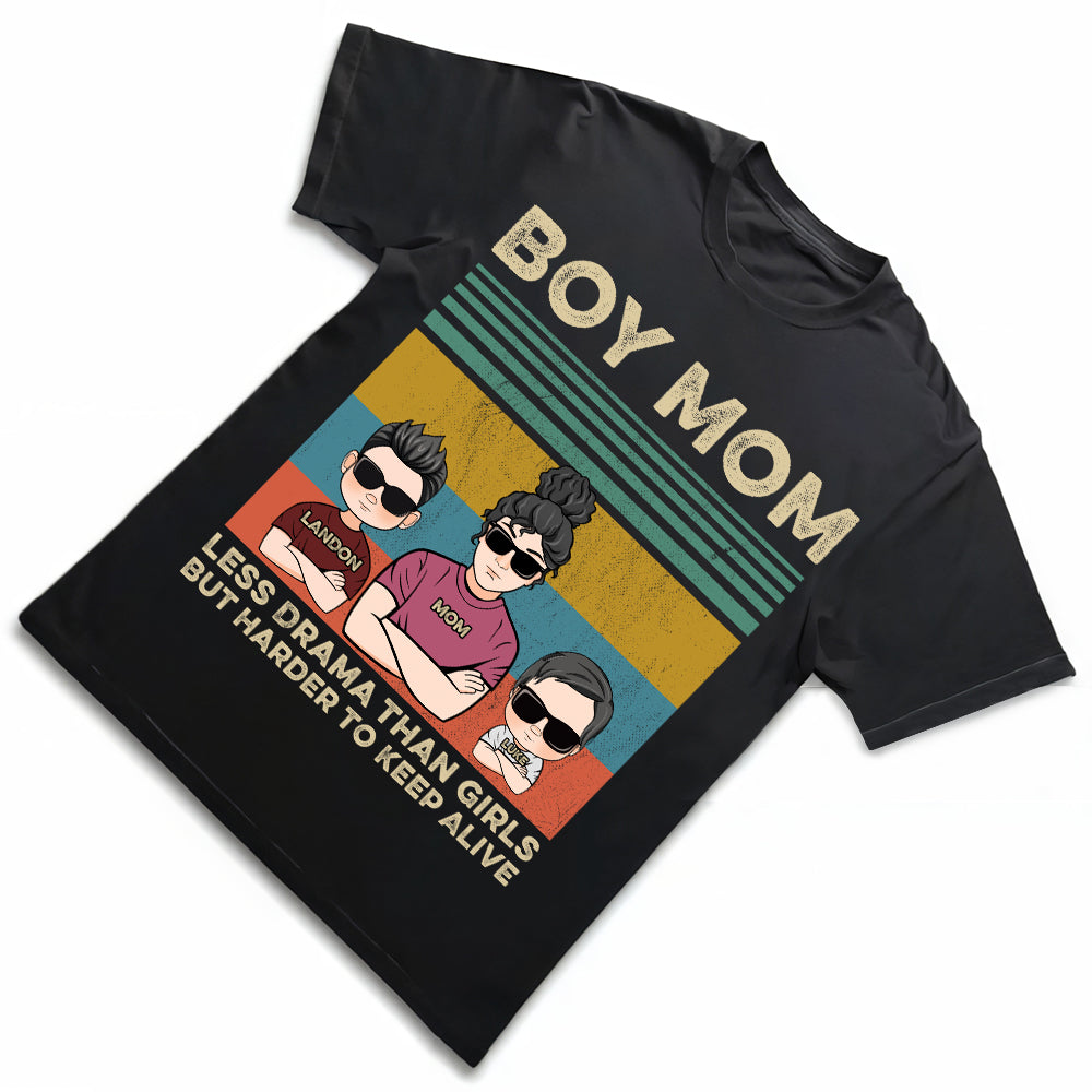 Boy Mom Retro Graphic Shirt - Personalized Family Matching Outfit for Cool Moms and Sons - Custom Name Gift