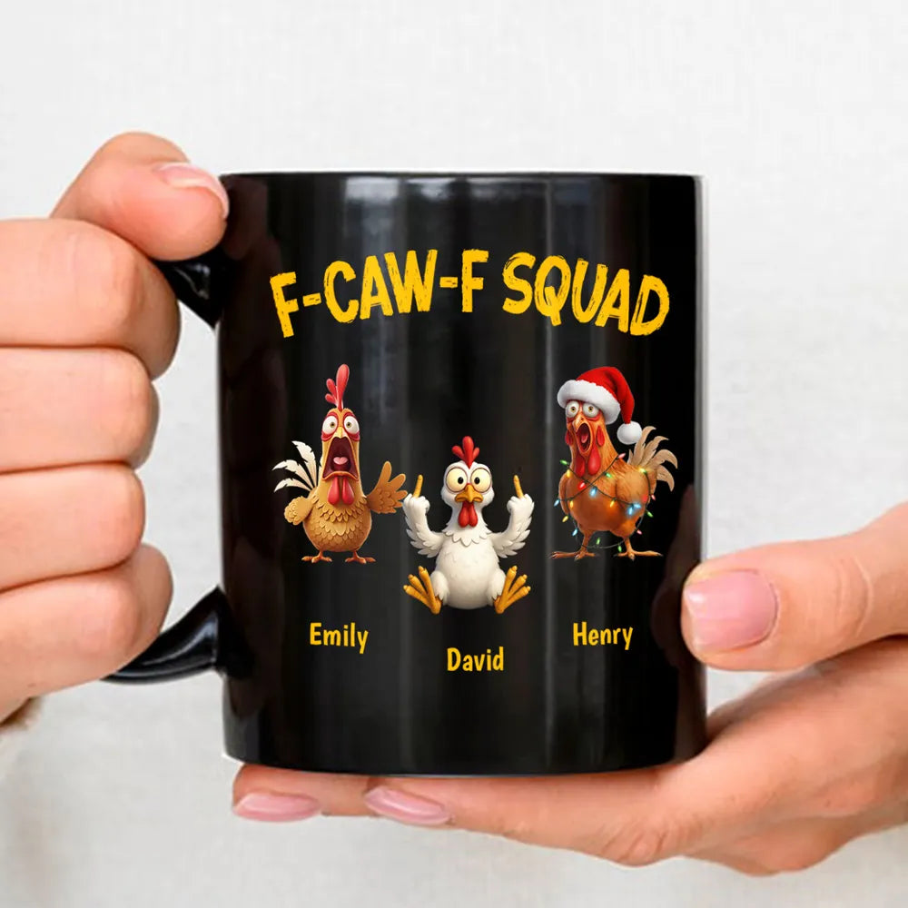 Personalized F-CAW-F Squad Full Color Mug Funny Chicken Cartoon Gift for Friends or Family Coffee Time Laughs
