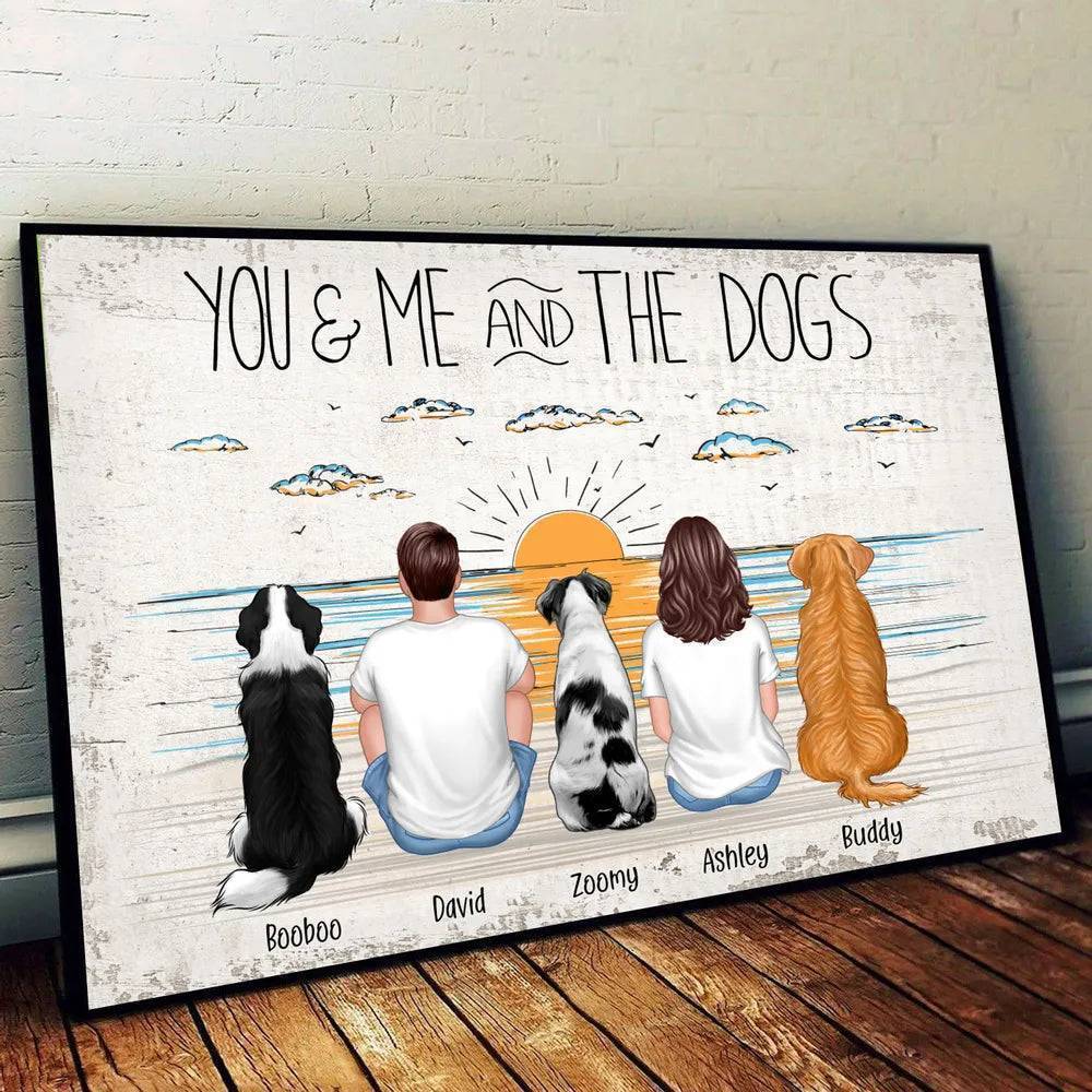 You Me And The Dogs Beach Outline Personalized Poster or Canvas or Plaque or Pillow or Wallet Or Wallet Card or Cap or Cup