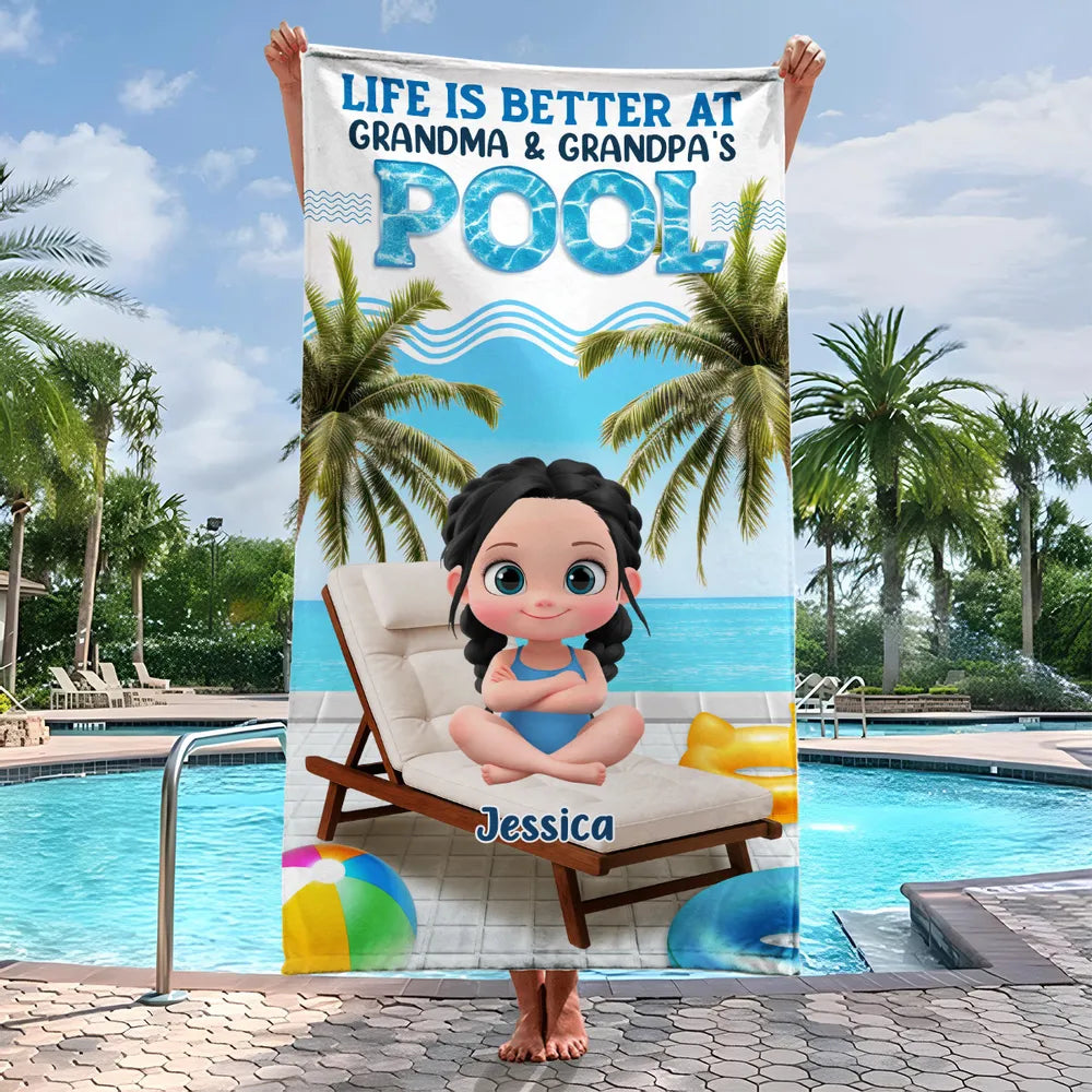 Custom Beach Towel for Grandchildren – Poolside Lounge Design, Gift from Grandma & Grandpa
