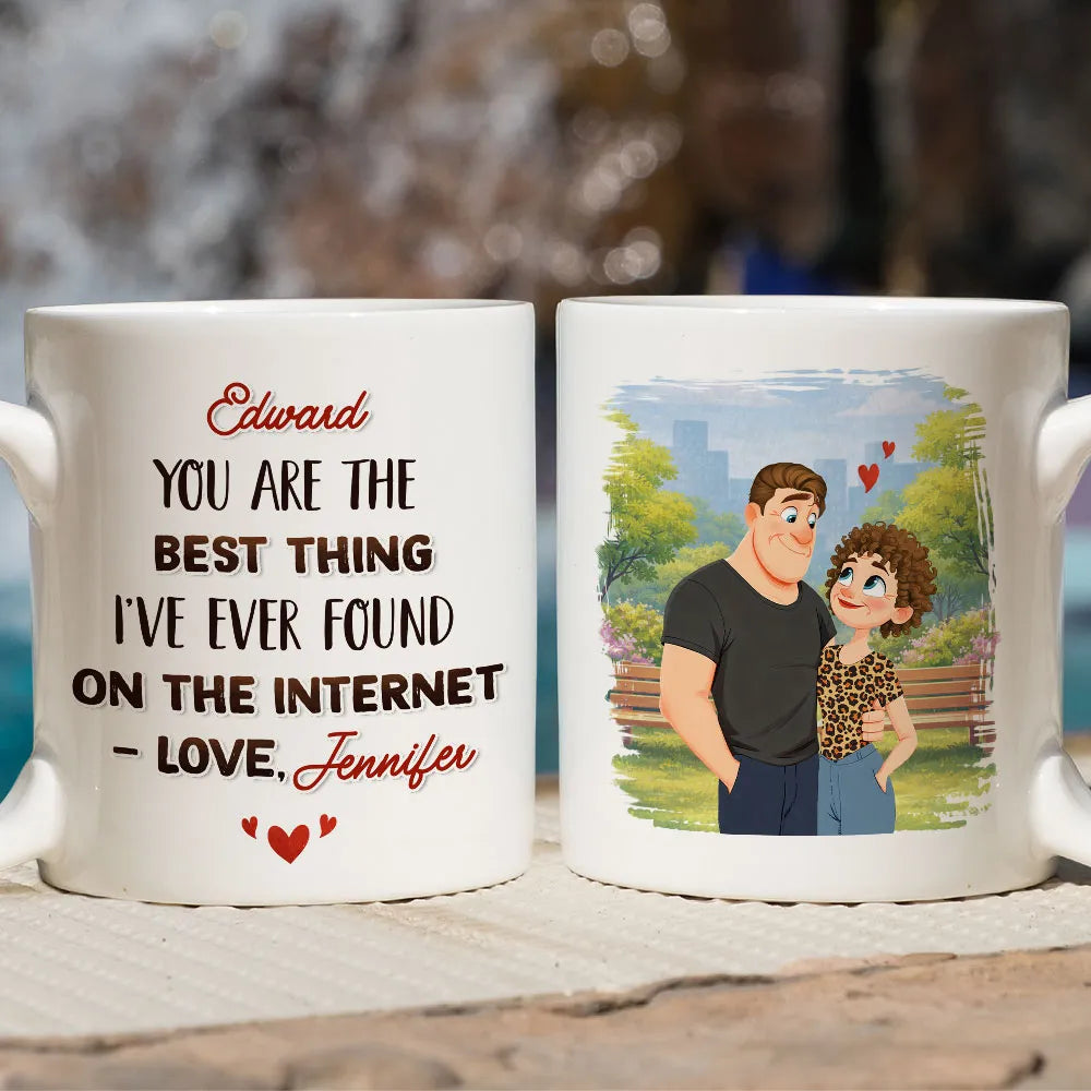 Ceramic Mug Personalized with Sweet Internet Love Message, Park Couple Art, Unique Valentine's Day Gift for Couple