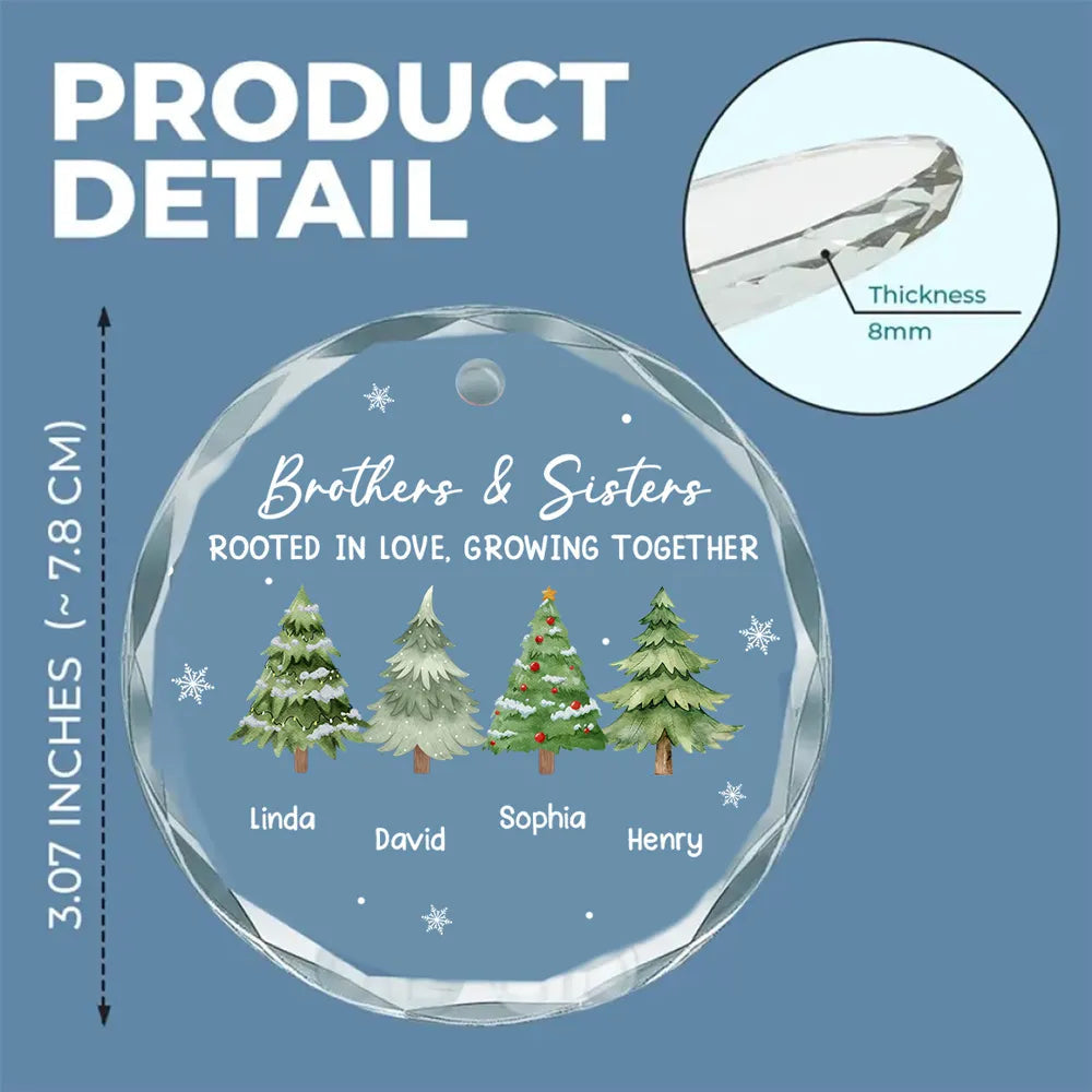 Personalized Crystal Ornament for Siblings – Brothers & Sister Trees, Custom Names, Unique Christmas Gift & Elegant Holiday Décor