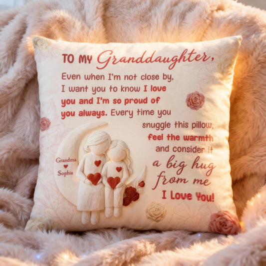 Personalized Square Pillow Grandmother and Granddaughter Hug Quote, I Want You to Know I Love You, Unique Gift