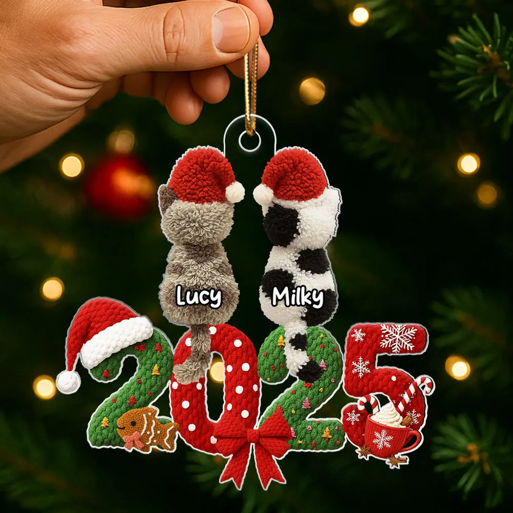Personalized Acrylic Ornament with Santa Hat Cats – Cute Christmas Tree Decor & Unique Gift for Cat Lovers