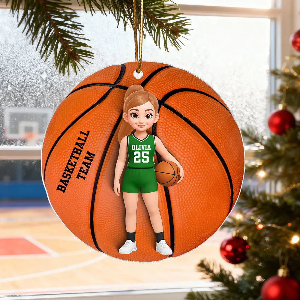 Basketball Player Acrylic Ornament – Festive Tree Décor with Ball, Unique Keepsake Gift for Athletes, Coaches, Teammates, and Sports Families