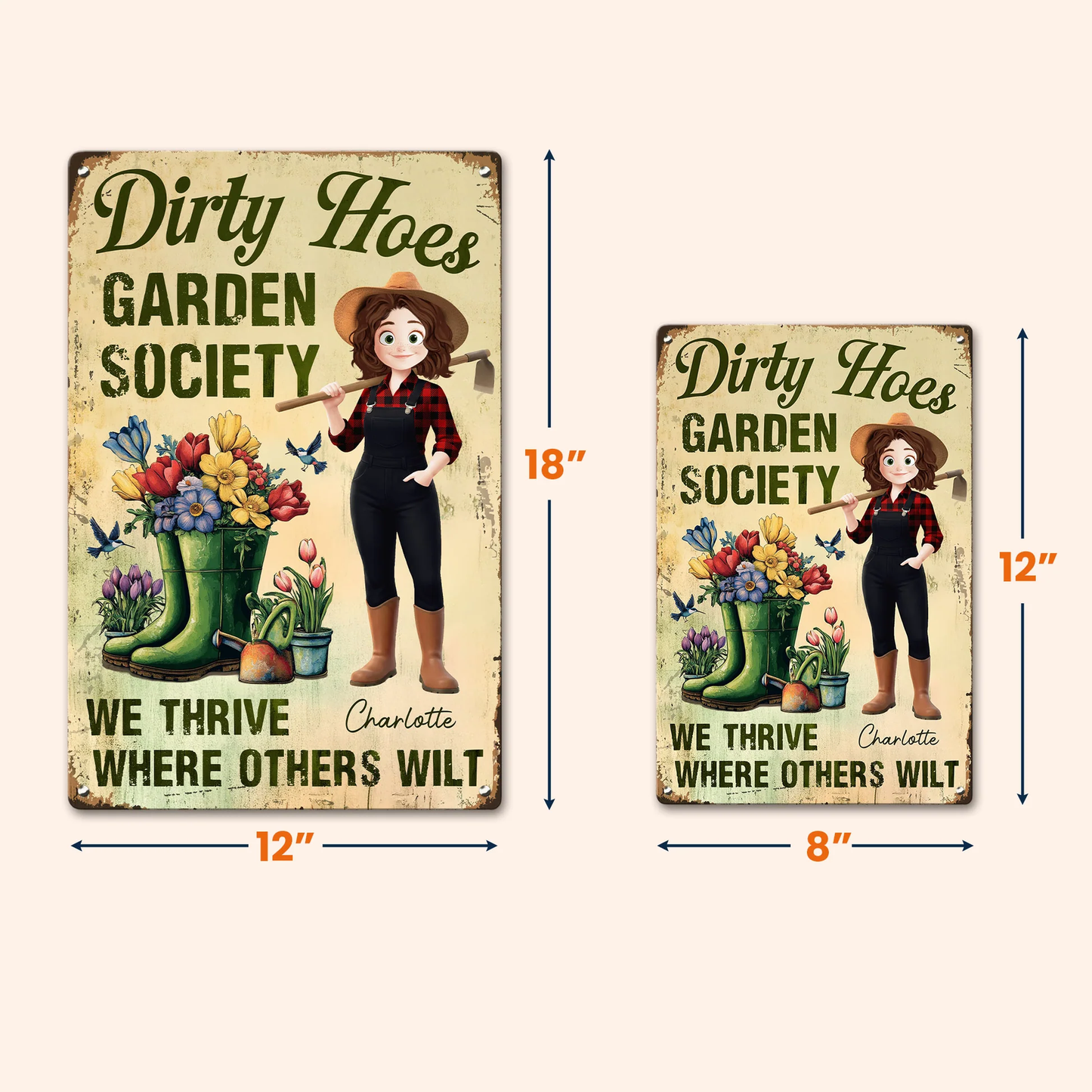 Personalized Rectangular Iron Sign Dirty Hoes Garden Society Funny Vintage Garden Decor, Unique Gift for Plant Lovers