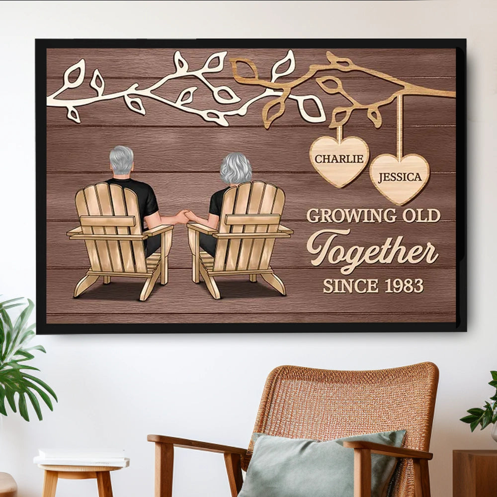 Growing Old Together Personalized Poster, Cozy Rustic Branch Couple Wall Art, Heartwarming Anniversary Or Housewarming Gift