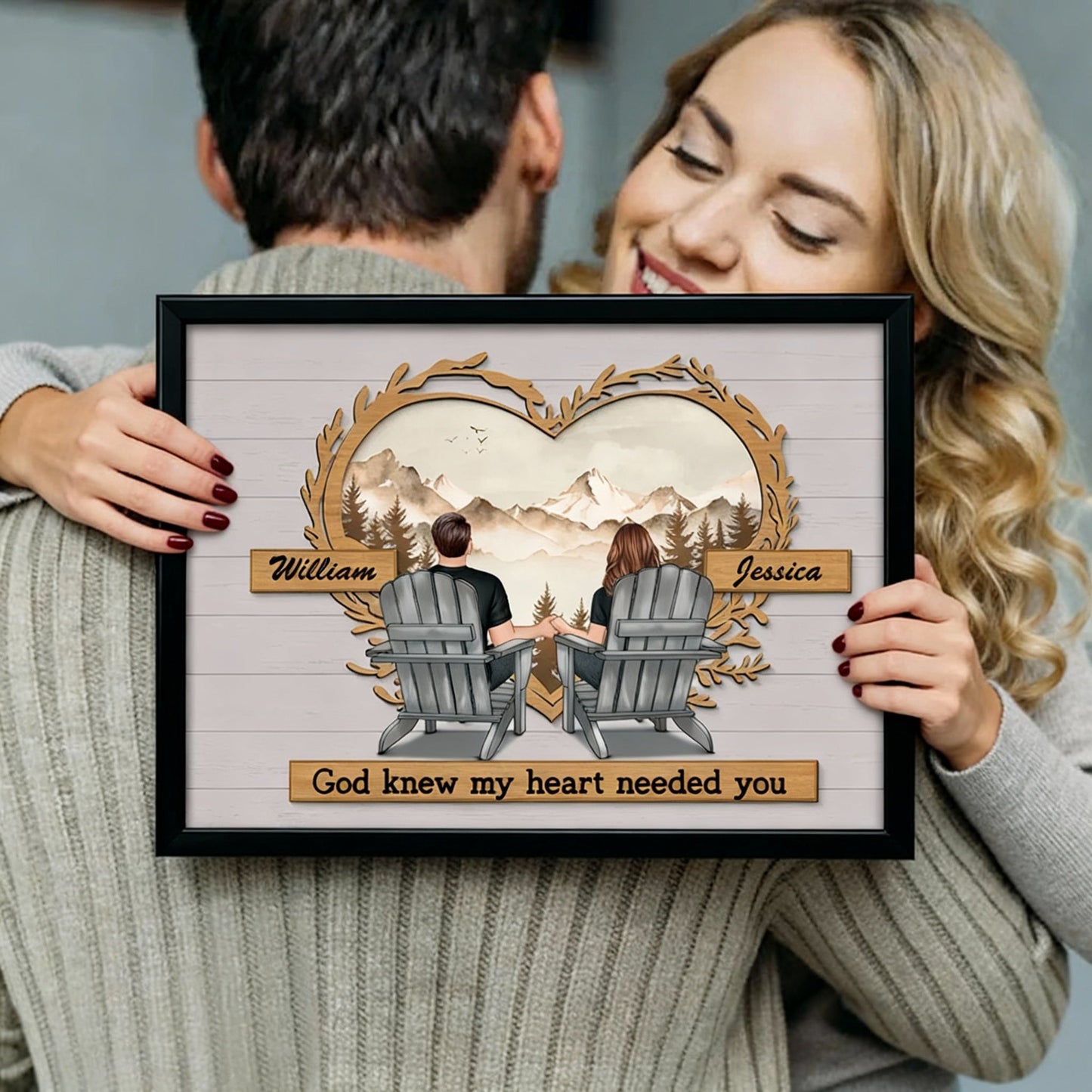 Couple Mountain View Poster – “God Knew My Heart Needed You” wall art, a perfect romantic gift for couples
