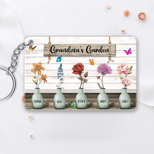 Grandma‘s Garden Birth Month Flowers Pots Personalized Horizontal Keychain or Poster, Mother's Day Gift For Grandma, Mom, Auntie