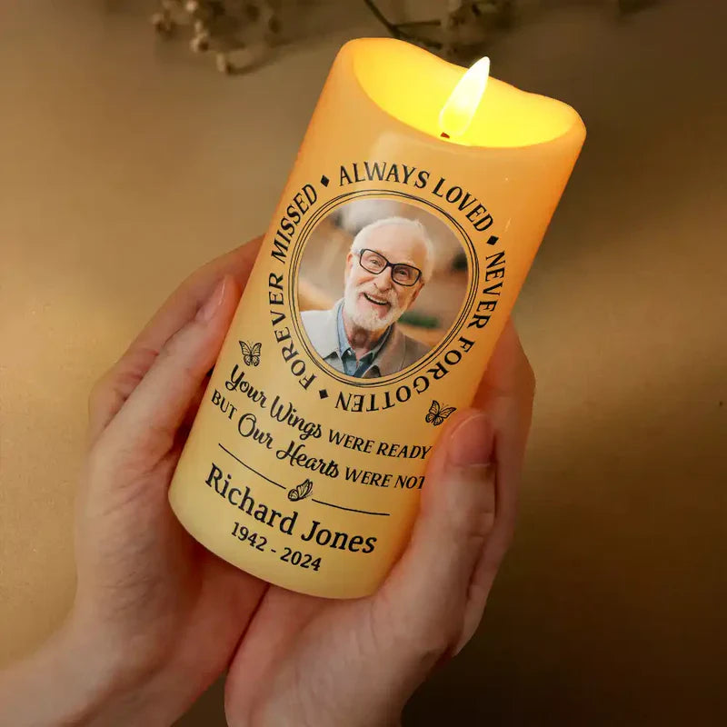Personalized Photo Flameless LED Memorial Candle | Custom Name & Dates, Choose Your Quote | A Warm, Everlasting Sympathy Gift