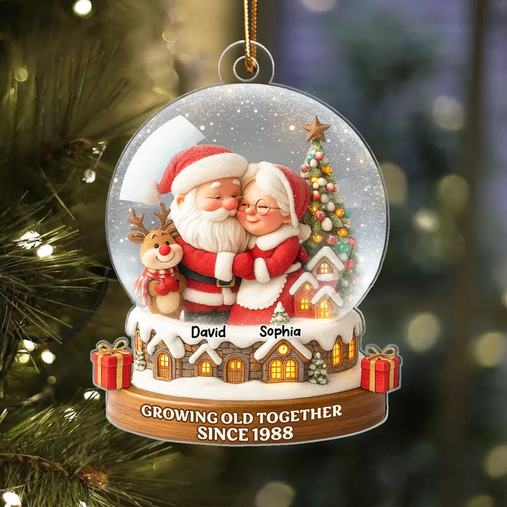 Santa Couple Acrylic Ornament with Cozy Hug Design, Perfect Christmas Gift for Couples