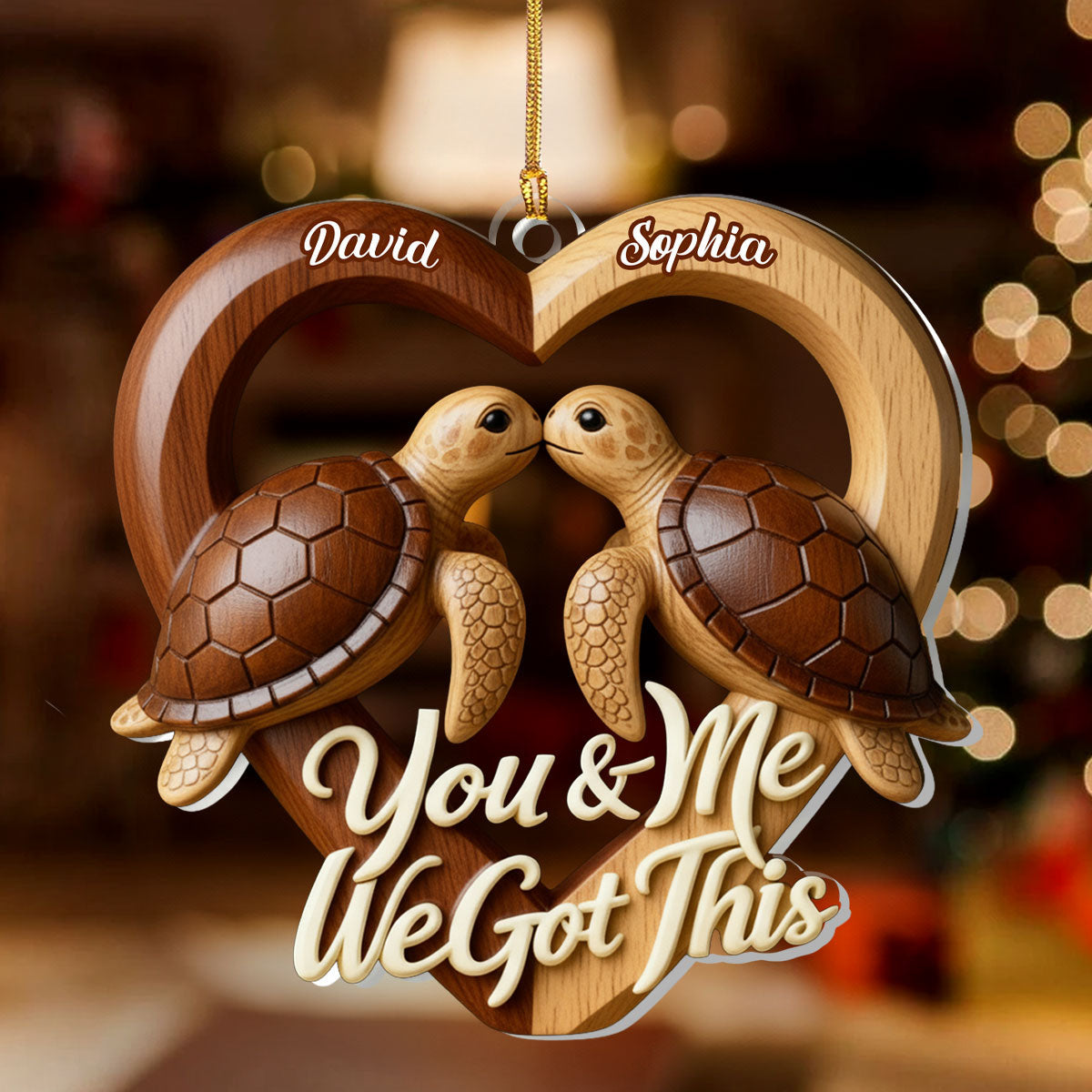 Personalized Acrylic Car Hanger with Kissing Sea Turtles Heart Design, Romantic You & Me Message, Unique Couple Gift