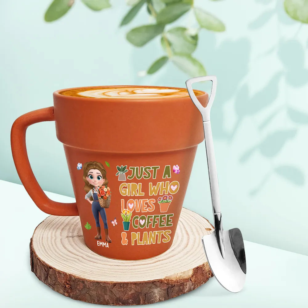 Just a Girl Who Loves Coffee & Plants – Personalized Plant Pot Mug for Coffee Lovers