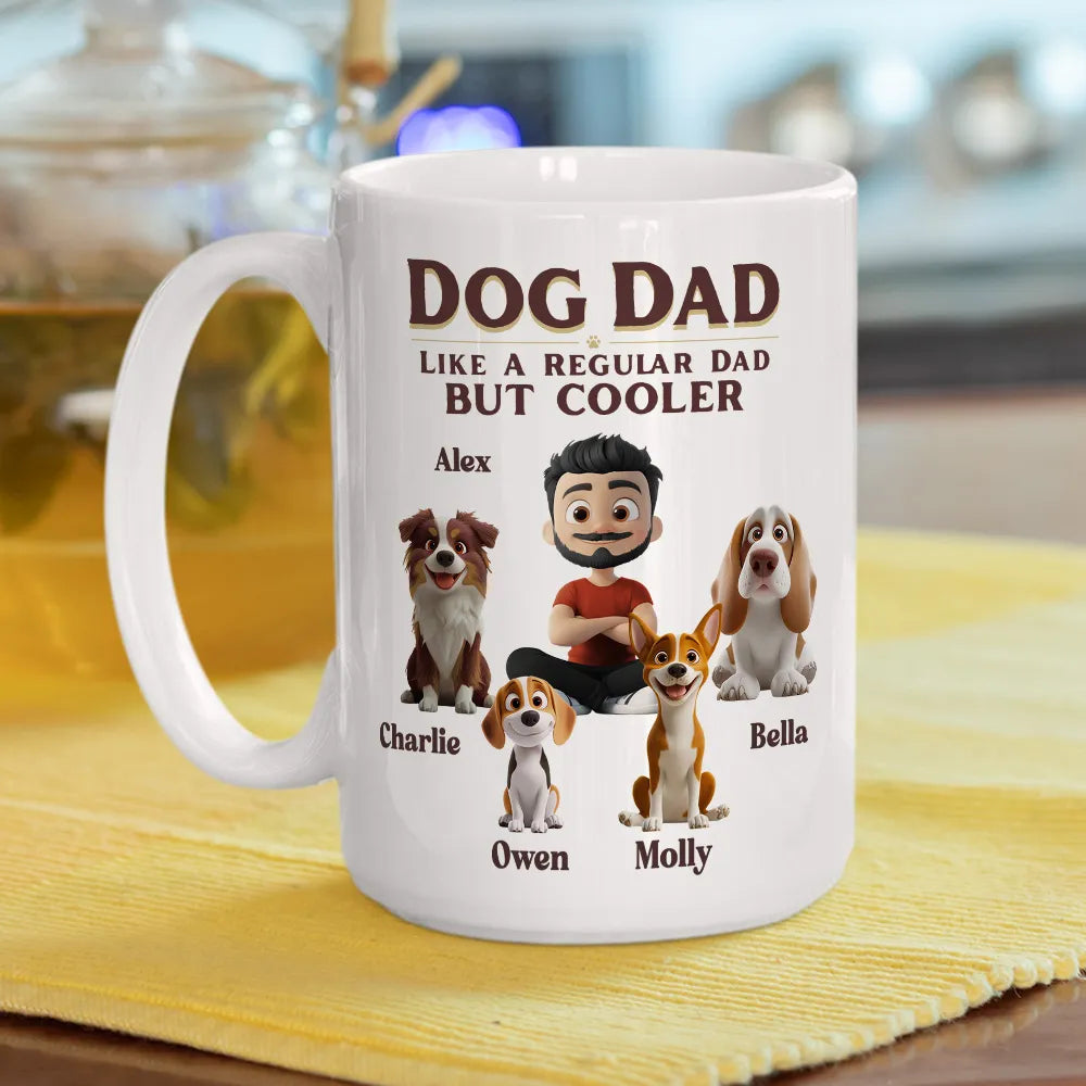 Personalized Dog Mom White Ceramic Mug with Cute Cartoon Portrait, Fun Everyday Coffee Cup, Unique Gift for Cool Pet Moms