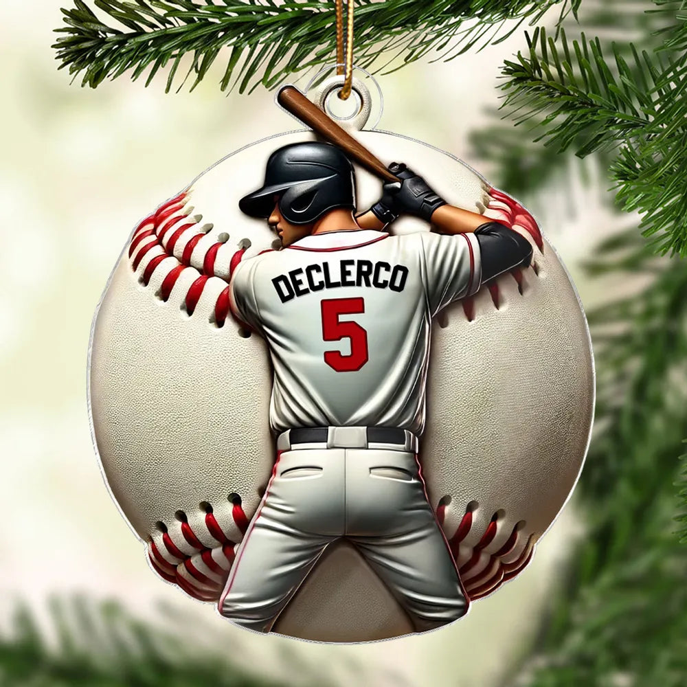 Personalized Baseball Ornament with jersey number design, collectible tree decoration and perfect gift for the athlete in your life