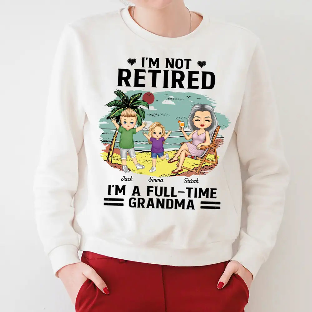 Full-Time Grandma on Vacation Classic Tee – Personalized Family Shirt with Names and Tropical Scene