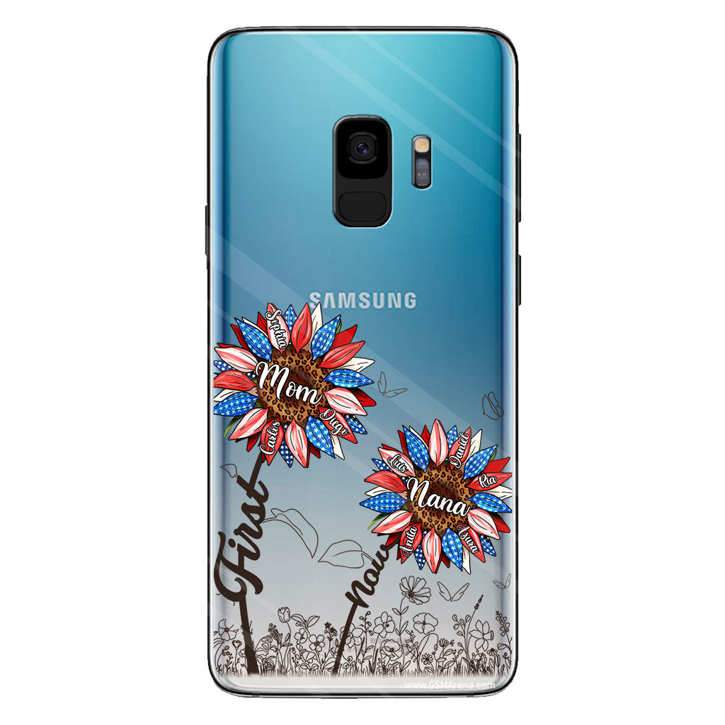 First Mom Now Grandma Sunflower Version - Personalized Grandma Clear Phone Case