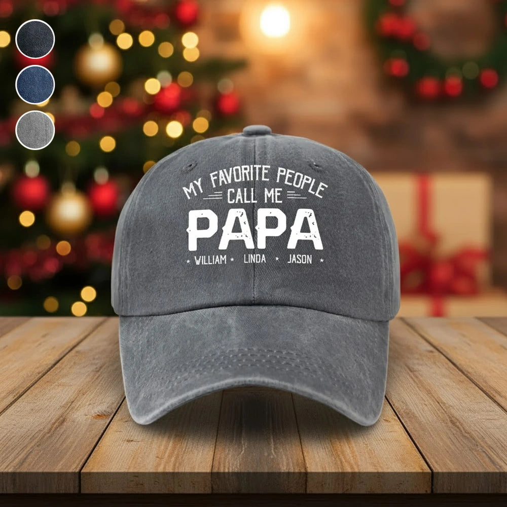 Personalized Washed Denim Baseball Cap with Papa Quote, Custom Kids' Names, Vintage Dad Hat, Unique Gift for Fathers & Grandpas