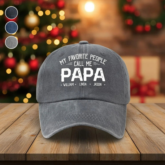 Personalized Washed Denim Baseball Cap with Papa Quote, Custom Kids' Names, Vintage Dad Hat, Unique Gift for Fathers & Grandpas