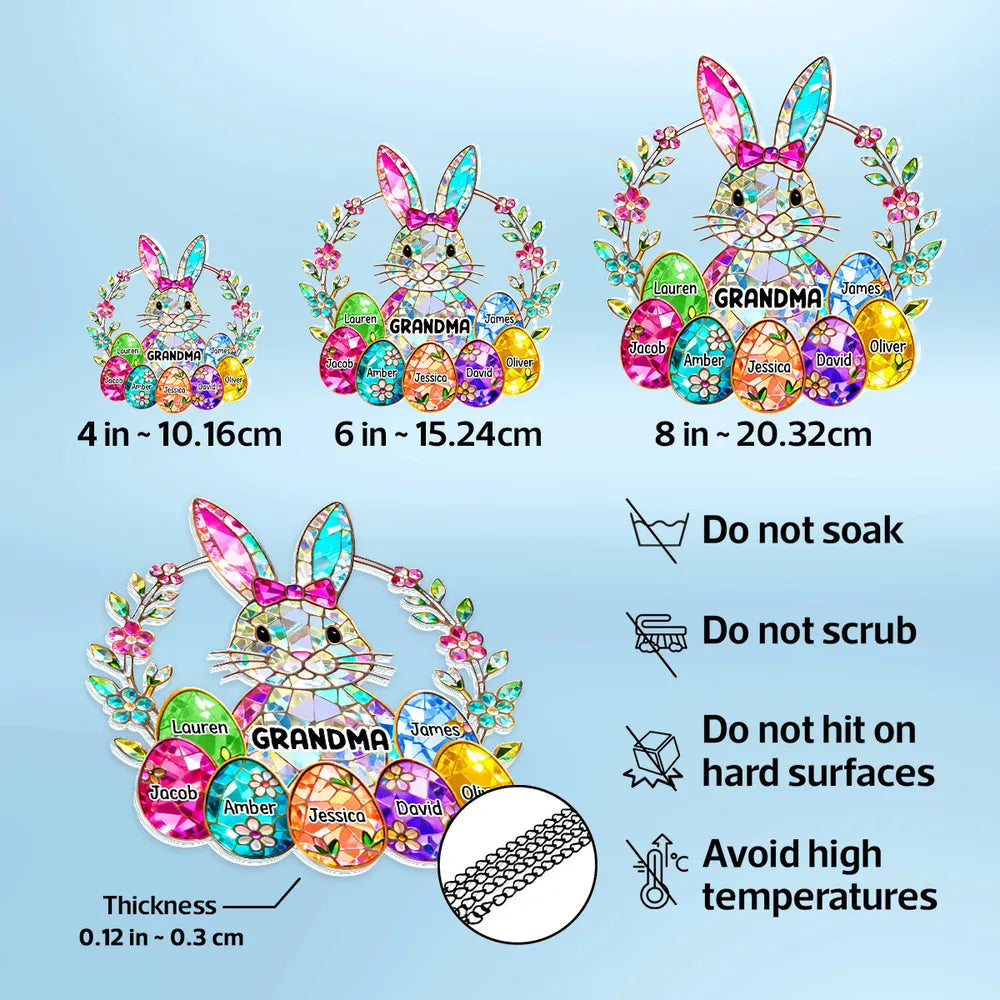 Acrylic Suncatcher Ornament Rainbow Bunny with Floral Wreath for Grandma Sunny Window Decor Unique Gift