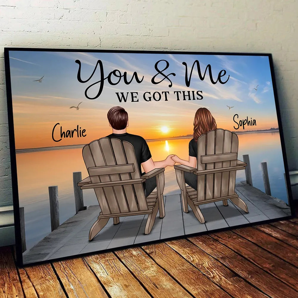Couple with Pets on the Beach, Poster, Canvas, Keychain, Plaque, and Ornament, Perfect Gift for Her and Dog Loves
