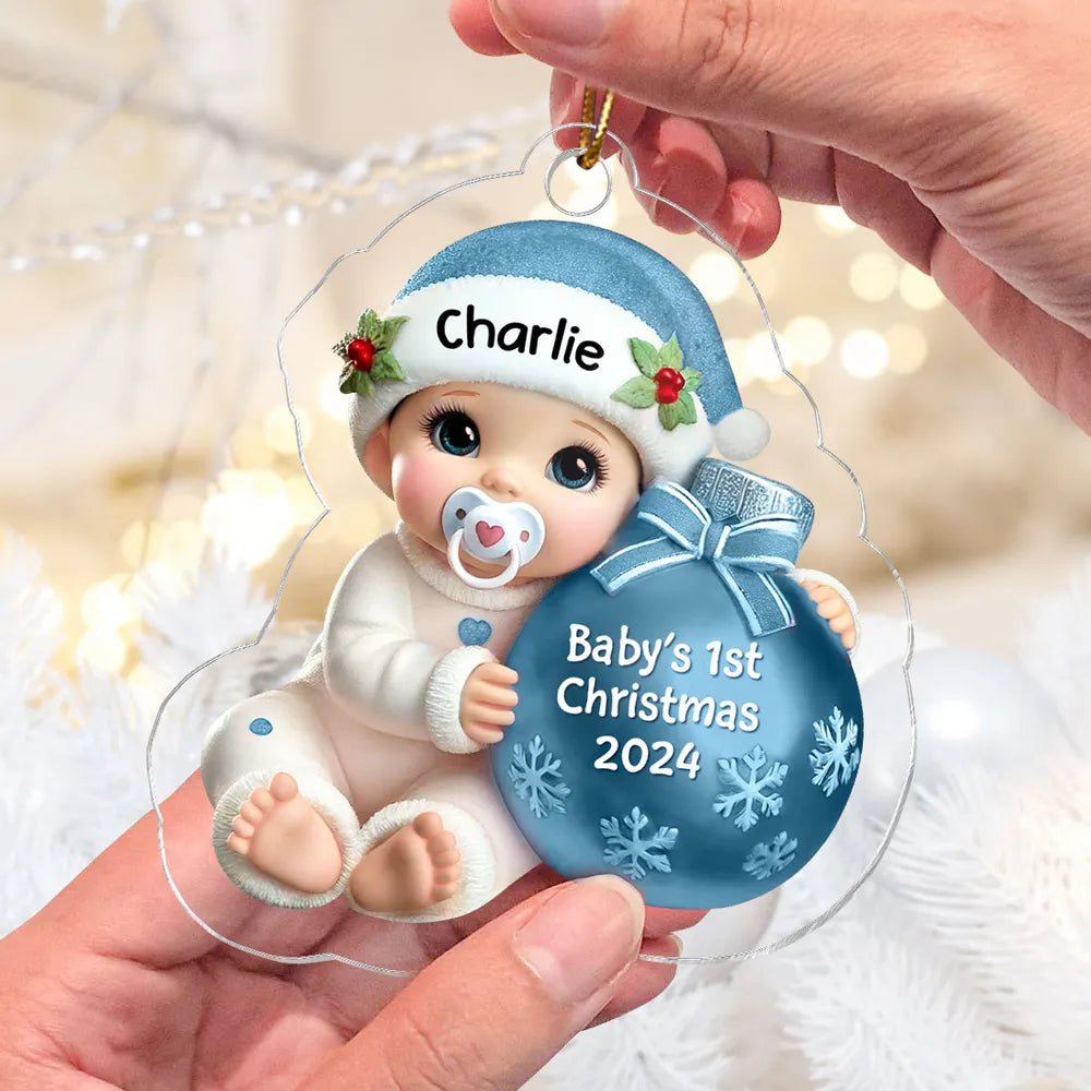 Personalized Acrylic Ornament for Baby's First Christmas – Cute Blue Baby Design, Festive Keepsake, Unique Gift for New Parents