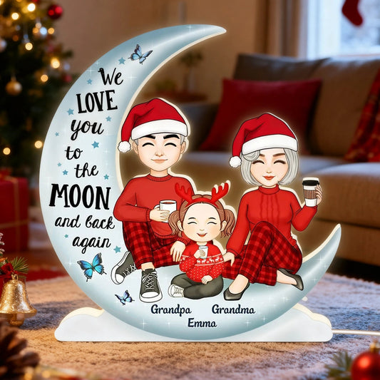 Acrylic Light Box 'We Love You to the Moon and Back' Night Light, Sweet Grandparent Gift, Cozy Bookshelf Decor