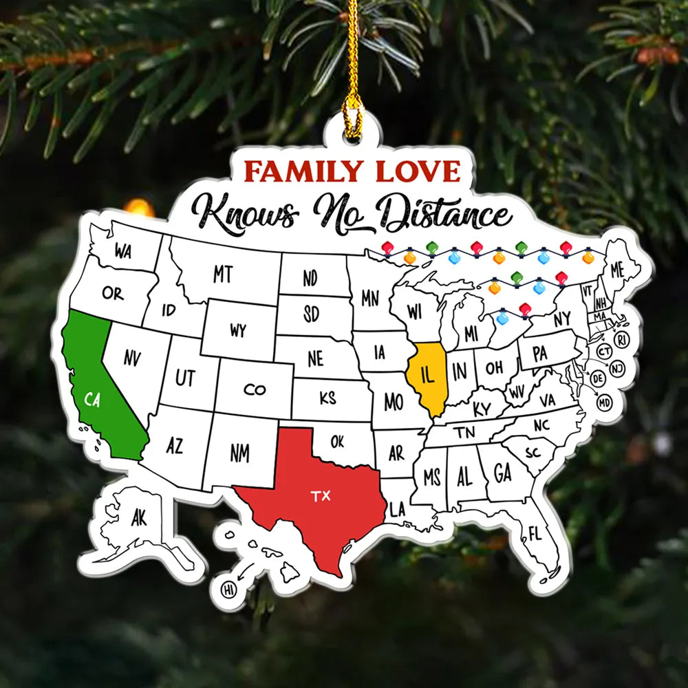 Personalized Acrylic Ornament Map – Family Love Knows No Distance, Unique Gift for Long‑Distance Family & Friends, Festive Home Decoration