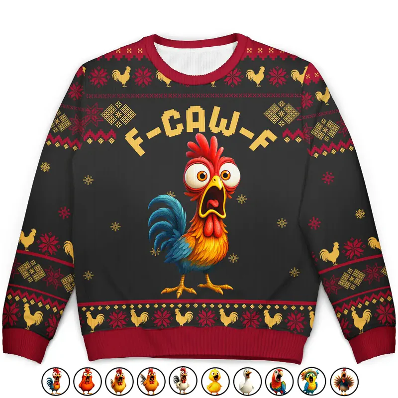 Sweatshirt with Hilarious Rooster Graphic, Ugly Sweater Vibes for Christmas, a unique gift for friends or coworkers