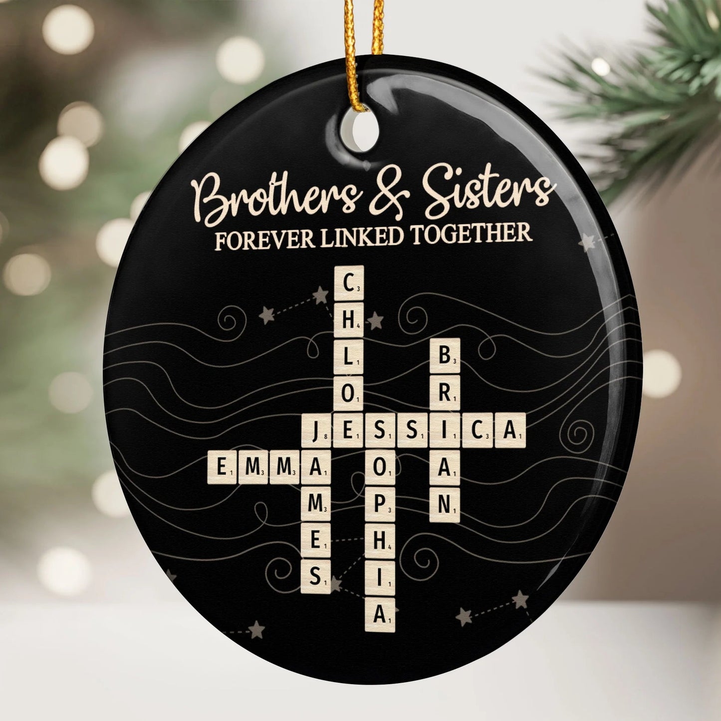 Ceramic Sibling Ornament - Midnight Tile Design Christmas Gift