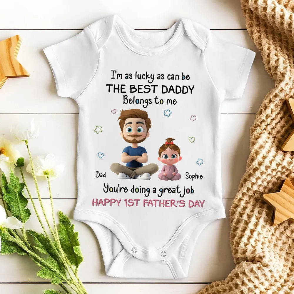 Short Sleeve Baby Onesie Personalized for New Dad, Sweet Father & Baby Illustration, Heartwarming First Father's Day Gift