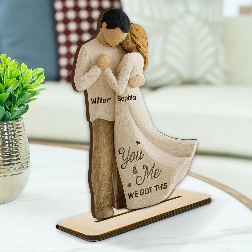 Wooden Plaque Couple Embrace Keepsake, Rustic Wood Decor, You Are My Happy Place, Unique Gift for Him or Her