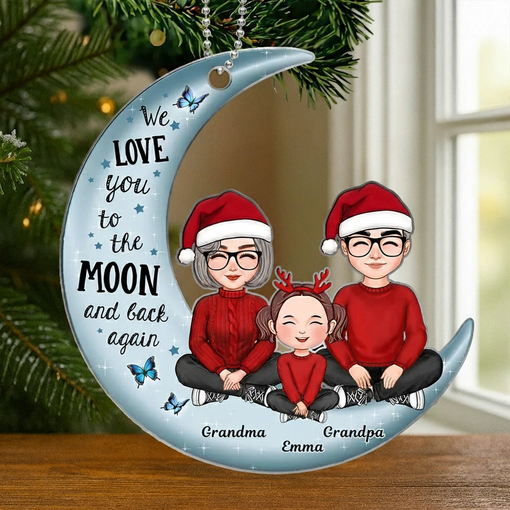 Moon-Shaped Family Acrylic Ornament – Heartwarming Christmas Decor, Perfect Gift for Grandparents